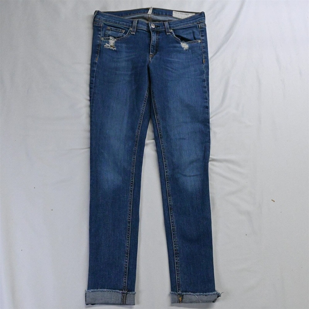 Rag + Bone 27 Skinny Medium Destroyed Raw Hem Stretch‎ Denim Jeans